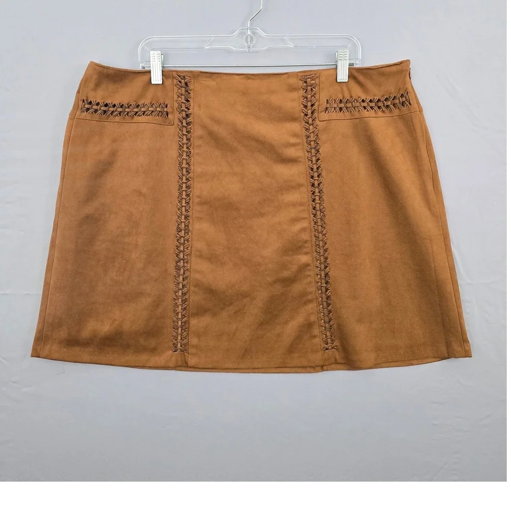 Cato Suede-Like Side Zipper A-line Lined Skirt Brown‎ 18W